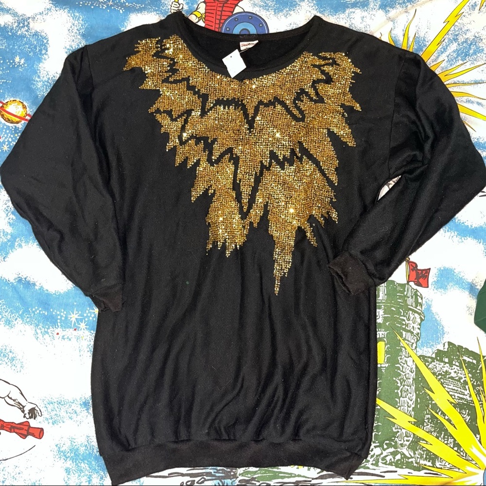 Gold glitter vintage sweatshirt tunic new with tags NWT deadstock small - Picture 3 of 7